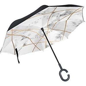 RXYY Winddicht Dubbellaags Vouwen Omgekeerde Paraplu Marmer Zwart Wit Goud Lijn Waterdichte Reverse Paraplu voor Regenbescherming Auto Reizen Outdoor Mannen Vrouwen