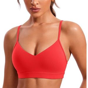 CRZ YOGA Butterluxe V-hals sportbeha's voor dames - Verstelbare dunne bandjes Gevoerde yogatop Basic draadloze camisole Diep rood S