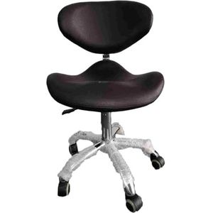 Zadelbureaustoel Verstelbare Hoogte 45-57cm, Tandheelkundige Zorgkunstenaar Zadelrolkruk, Metalen Salonzadelzitting Met 360 ° Draaibare PU-wielen(Black)