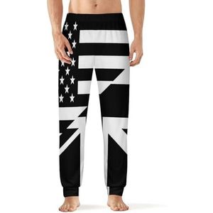Witte En Zwarte Britse En VS Vlag Mannen Slaap Pyjama Lounge Broek Rechte Fit Slaap Bodems Zachte Lange Pj Broek Nachtkleding