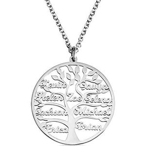 Boomketting, gepersonaliseerde 1-9 familienaam in sterling zilver, op maat gemaakte levensboom, naamketting, hanger, sieraden, cadeau voor moeder, oma vrouwen, Sterling zilver, Zirkonia