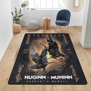 Noorse Mythologie Patroon Tapijt, Antislip Wasbaar Buitentapijt voor Slaapkamer Woonkamer - Esthetische Vikings Home Decor(Color:Huginn and Muninn,Size:120 x 180CM)