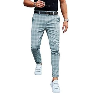 Linnen Broek For Heren Mode Heren Casual Business Slim Fit Plaid Print Broek Geruit Pak Broek Sweatpant Herenbroeken (Color : Blue, Size : XXL)