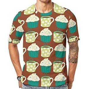 Koffie en cupcake heren Crew T-shirts korte mouw T-shirt casual atletische zomer tops