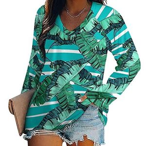Banaan palmbladeren nieuwigheid vrouwen blouse tops V-hals tuniek t-shirt voor legging lange mouw casual trui