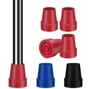 supregear Kruktips 19 mm - 4-Pack Robuuste Rubberen Vervangcaps, Anti-Slip Staalversterkte Tips voor Krukken en Krukken, Rood