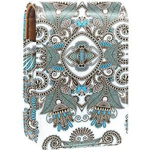 Lippenstift Hoesje met Spiegel Boho Indian Vintage Mandala Patroon Lip Gloss Houder Draagbare Lippenstift Opbergdoos Reizen Make-up Tas Mini Lederen Cosmetische Pouch Houdt 3 Lippenstift