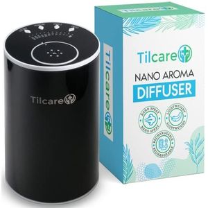 Waterloze etherische oliën diffuser voor thuis, werkt op batterijen, draadloos, met timing en 3 nevelstanden, auto, slaapkamer, kamer, kantoor, zwarte aluminiumlegering (zwart-LED