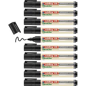 edding 28 Ecoline whiteboardmarker - zwart - 10 whiteboardstiften - ronde punt 1,5-3mm - boardmarker uitwisbaar - voor whiteboard, flipchart, magneetbord, prikbord, memobord - sketchnotes - navulbaar