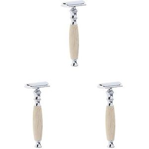 3 set van Houten Handvat Dubbele Rand Veiligheid Scheren Snor Grooming Tool Beige, 12,5 x 4,5 x 2,5 cm