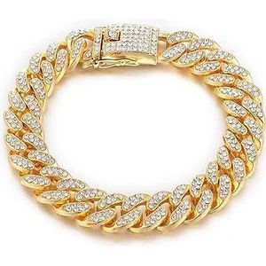 Luxe designer halsband armband bling diamant hond ketting Cubaanse gouden ketting voor Pitbull grote honden sieraden metaal materiaal (kleur: goud, maat: EU 38 = 24 cm)