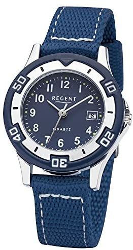 REGENT Jongenshorloges analoog kwarts 32018710, blauw-zilver, Eén maat, Riemen.