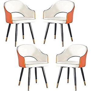 GEIRONV Keuken eetkamerstoel set van 4, moderne fauteuil leer hoge rugleuning zachte zitting woonkamer slaapkamer appartement eetkamerstoel Eetstoelen (Color : White Orange, Size : 85 * 45 * 48cm)