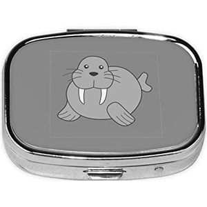 Walrus Print Pil Box Draagbare 2 Compartimenten Metalen Pil Case Pil Organizer voor Opslag Vitaminen Visolie Medicatie