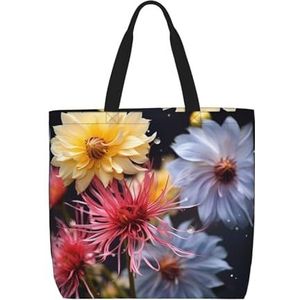 Libelle en bloemen bedrukte herbruikbare boodschappentassen,Canvas draagtas herbruikbare boodschappentassen strandtas schoudertas, Mooie bloemen, Eén maat