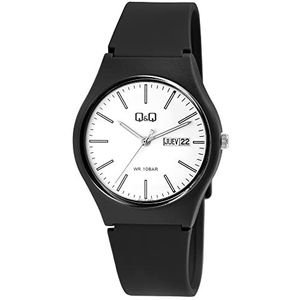 Q&Q Unisex - horloge siliconen armband datumweergave gesp 10 bar, zwart, Klassiek