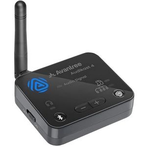 Avantree Audikast 4 - Nieuwste Bluetooth 5.4 tv-zender met Auracast, werkt met hoofdtelefoons en Auracast-compatibele hoortoestellen, aptX Adaptive, compatibel met optische en AUX-uitgang