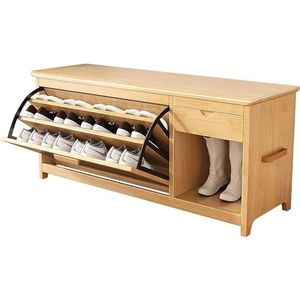 AviiSo Schoenopbergbank massief houten schoenenorganizer met planken en ladeopslag, 3-laags schoenenrek bank voor entree, hal, woonkamer, 100/80 x 35 x 50 cm (kleur: houtkleur, maat: 100 x 3