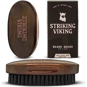 Striking Viking Baardborstel met varkenshaar voor mannen, ergonomisch beukenhout gezichtshaar, verzorgingsgereedschap voor baardverzorging