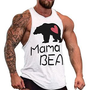 Mama Bear Heart Tanktop voor heren, grafische mouwloze bodybuilding-T-shirts, casual strand-T-shirt, grappige sportschool-spieren
