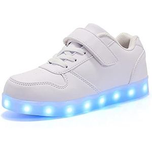 Kerst Schoenen LED-schoenen for kind USB Het opladen van lichtschoenen for jongens Girls Glowing Christmas Sneakers Kerst Elf Schoenen (Color : White, Size : 11)