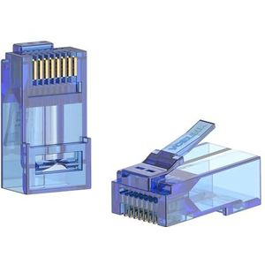 GEDIZ Cat6 RJ45 connectoren, 50 stuks, Cat6 8P8C uiteinden, CAT6 CAT5E CAT5E CAT5 modulaire stekker, solide of gestrande UTP-netwerkkabel (kleur: blauw 50 stuks)