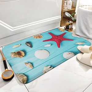 Zeester zeeschelp houten badmat antislip badkamertapijten, zacht badtapijt voor badkamervloer 76 x 45 cm