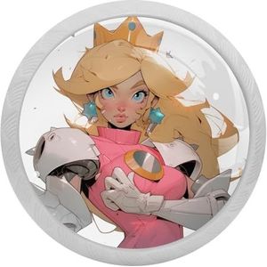 KYATON voor Princess Peach Glow-in-The-Dark fluorescerende ladehandgrepen en deurknoppen, 4-pack voor kasten, kledingkasten en dressoirs - ronde vorm met schroeven inbegrepen - meubeldecoratie accent