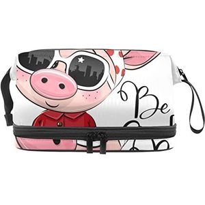 Grote capaciteit reizen cosmetische tas,Mode varken en kever,Make-up tas,Waterdichte make-up tas organisator, Meerkleurig, 27x15x14 cm/10.6x5.9x5.5 in