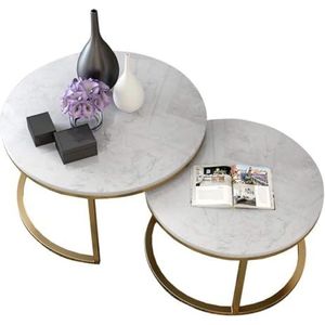 Salontafel marmeren nesttafel salontafel eindtafels modern meubilair decor ronde bijzettafel voor woonkamer balkon thuis en kantoor (1 grote en 1 kleine) nachtkastjes (maat: 60 cm+45 cm)