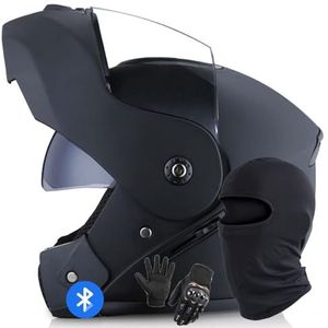 Systeemhelm Met Bluetooth-Motorhelm Geïntegreerde Motorhelm DOT/ECE-Gecertificeerd Bluetooth-Integraalhelm Systeemhelm Met Dubbele Spiegel Voor Dames En Heren A,S/54-55CM