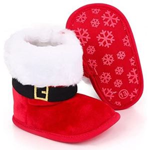 Kerst Schoenen Jongens Meisjes Kerstboeken Mooie Pluche Enkellaarzen Sneeuwvlok Santa Design Winter Warme Antislip Schoenen Kerst Elf Schoenen (Color : A, Size : 7-12 Months)