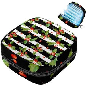 MUOOUM Kerst Berry Strip Patroon Maandverband Opbergtas Menstruatie Pad Tas Draagbare Menstruatie Cup Pouch met Rits voor Tiener Meisjes Vrouwen Dames