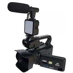 Videocamera, 64MP Video Camera Full 4K 60FPS Camcorder for Live Streaming Webcam 18X Autofocus Vlog Recorder 4"" Scherm draaien(128G SD Card,With Light MIC)