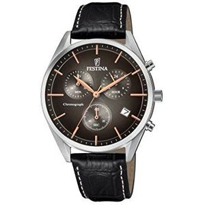 Festina Unisex volwassenen chronograaf kwarts horloge met lederen armband F6860/4, armband