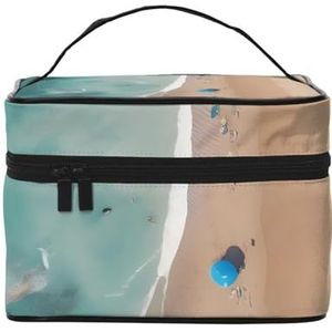 Luchtfoto van het strand reizen cosmetische tas reizen toilettas cosmetische tas voor mannen en vrouwen, & geschikt voor cosmetische toiletartikelen, Zwart, Eén maat
