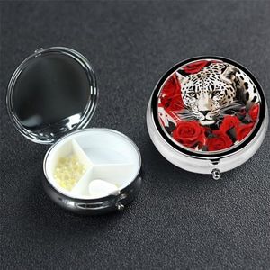 Luipaard en roos pillendoosje 3 compartimenten pillendoos ronde pil organiseren metalen waterdichte medicijnorganisatordoos voor reizen kleine pillencontainer draagbaar voor supplementen