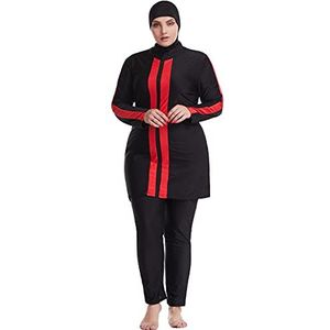 WOWDECOR Moslim Badpakken voor Vrouwen Plus Size, 2 Stuks Volledige Dekking Burkini Afneembare Hijab, Zwart, 4XL
