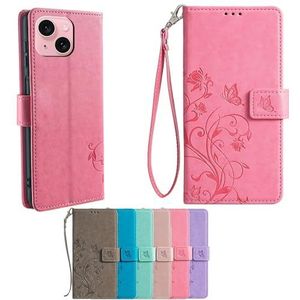 SHAMMA Hoesje voor LG K31, compatibel met LG K31 telefoonhoesje [TPU shell + PU-leer] [Bloem Vlinder] GKH-Roze