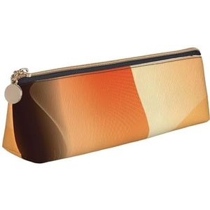 KemEng Abstract Oranje en Bruin Patroon, Potlood Pouch Driehoek Pen Case Draagbare Lederen Potlood Tas met Rits Cosmetische Pouch Bag, zoals afgebeeld, Eén maat, Tas Organizer