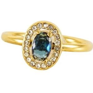 Dames open ring 18K roestvrijstalen dubbellaagse, met diamanten ingelegde titanium stalen ring, verstelbare armband (Color : Blue Diamonds_Adjustable)