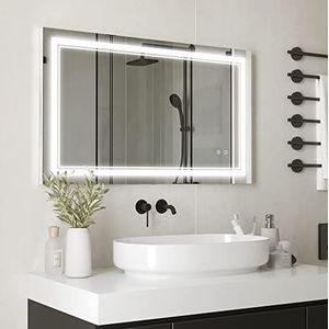 Kleankin - Badkamerspiegel - LED Verlichting - Wandspiegel - 100 x 60 cm - IP44 Waterdicht