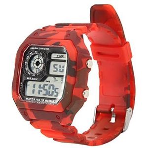 Outdoor Sport Horloge Lichtgevende Robuuste 12 24 Uur Systeem Thuis Reizen Waterdichte Digitale Klok (Camouflage rood)