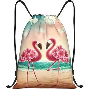 BTCOWZRV Trekkoord Rugzak Twee flamingo's Print Waterdichte String Bag Verstelbare Gym Sport Sackpack, Zwart, Medium