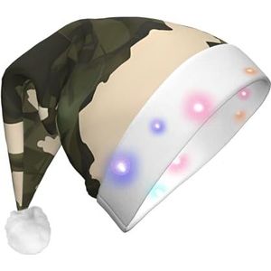 RLDOBOFE Pluche Kerstman Hoed met LED Lights Army camouflage Kerst Hoed Licht Up Xmas Hoeden voor Volwassenen