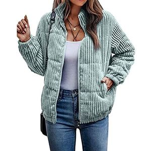 Dames Bomber Jas Corduroy Puffer Jas Met Stand-up Kraag, Korte Cut, Soort Down Jas, Licht, Comfortabel Puffer Jas (Color : Green, Size : S)