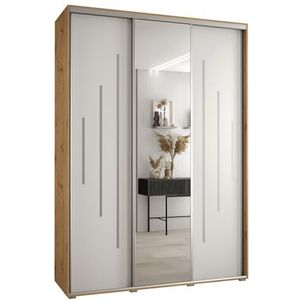 MEBLE KRYSPOL Davos 13 170 Kledingkast met drie schuifdeuren voor slaapkamer - Moderne Kledingkast met spiegel, kledingroede en planken - 235,2x170x45 cm - Artisan White Silver