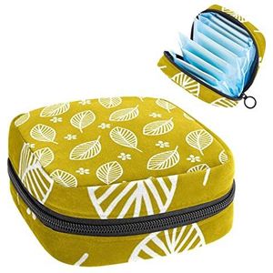 Maandverband Opbergtas, Draagbare Maandverband Opbergtas, kleine bloemen grote bladeren gouden achtergrond, Meerkleurig, 4.7x6.6x6.6 in/12x17x17 cm