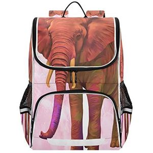 Roze abstracte rode olifant boekentas school student rugzak hoge capaciteit voor meisjes jongens kinderen, Patroon, M