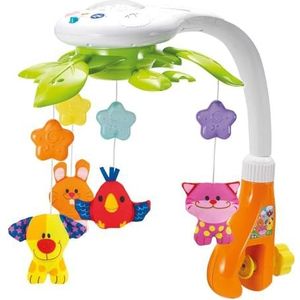 KiddoLab Kinderkamerspeelgoed Baby wieg mobiel met verlichting en ontspannende muziek. Inclusief plafondlamp projector met sterren, dieren muzikale wieg mobiel met timer leeftijden 0 en ouder | Multicolor